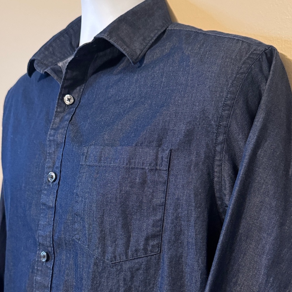 Claiborne Men's Casual Button Down Shirt - Dark Blue - Picture 3 of 10